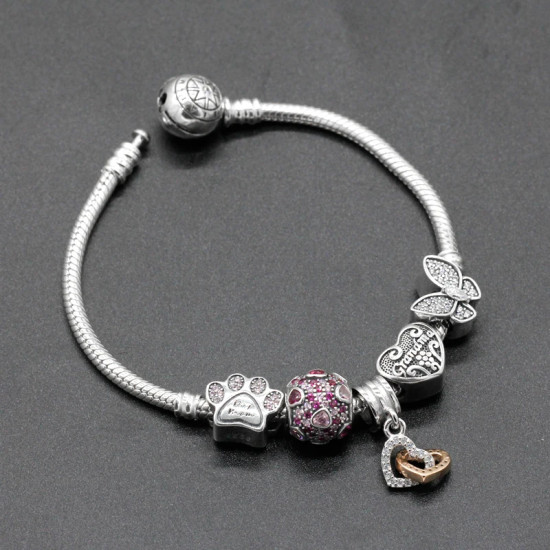 Pulsera clásica de Plata de Ley 925 con forma de corazón, mariposa rosa, corazón de amor, fabricación de joyería - malaquita tienda 36