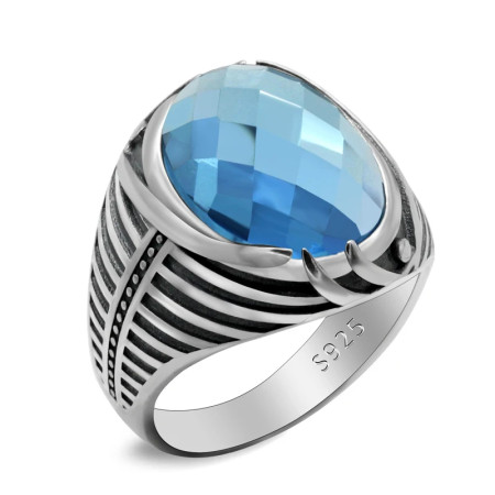 Anillo de Plata de Ley 925 para hombre, con piedra de cristal (circonita artificial), joyería turca clásica Simple, anillo a rayas, regalo de boda