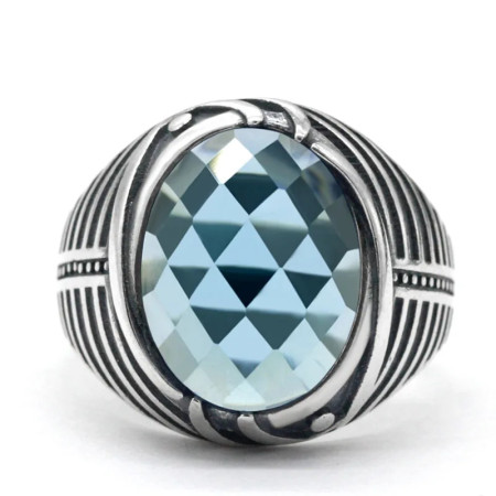 Anillo de Plata de Ley 925 para hombre, con piedra de cristal (circonita artificial), joyería turca clásica Simple, anillo a rayas, regalo de boda