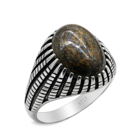 Anillo de Plata de Ley 925 con piedra gris bronce Natural, sencillo, clásico y elegante para hombre, joyería turca hecha a mano, anillo exquisito