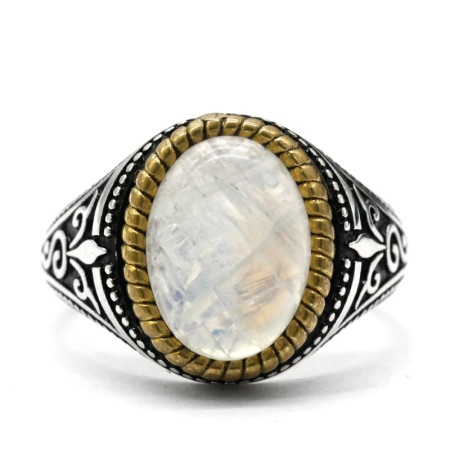 Anillo de plata de ley S925 con piedra lunar Natural para hombre, joyería hecha a mano, regalo de Festival Anillo de plata de ley S925 con piedra lunar Natural para hombre, joyería hecha a mano, regalo de Festival