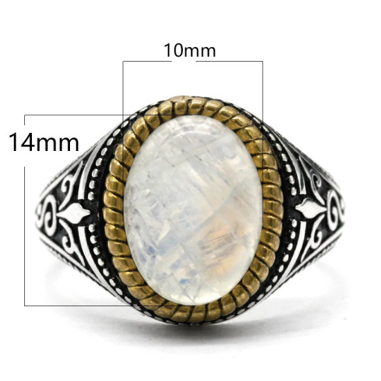 Anillo de plata de ley S925 con piedra lunar Natural para hombre, joyería hecha a mano, regalo de Festival - malaquita tienda 36