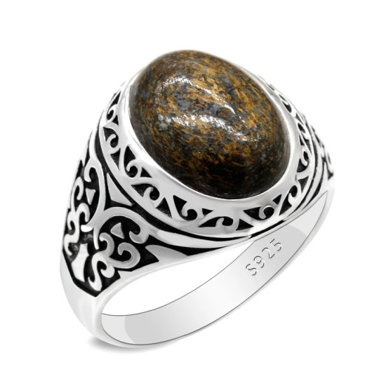 Tgürkiye-Anillo de Plata de Ley 925 para hombre, Gema natural, joyería punk, conjunto de festival, regalo - malaquita tienda 36
