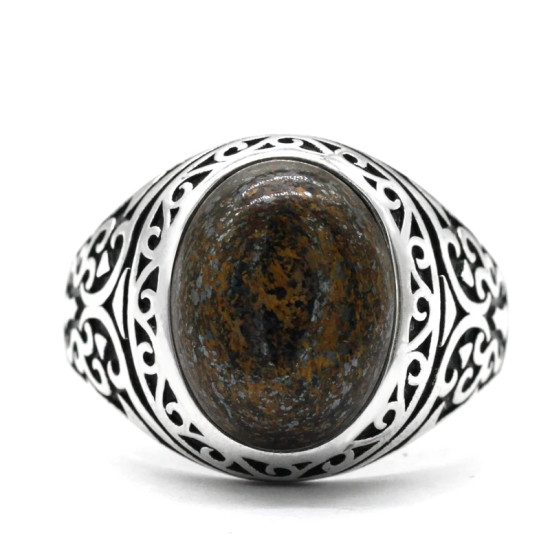 Tgürkiye-Anillo de Plata de Ley 925 para hombre, Gema natural, joyería punk, conjunto de festival, regalo - malaquita tienda 36