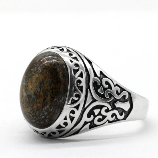 Tgürkiye-Anillo de Plata de Ley 925 para hombre, Gema natural, joyería punk, conjunto de festival, regalo - malaquita tienda 36