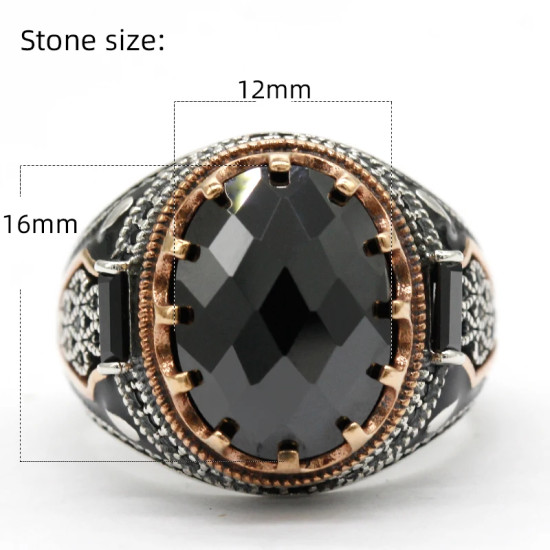 Anillo clásico de Plata de Ley 925 para hombre y mujer, joyería Punk turca Vintage, conjunto de joyería de oro rosa 2022 - malaquita tienda 36