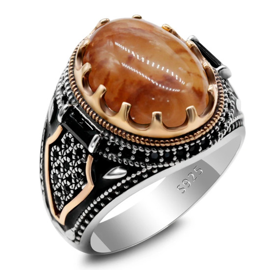 Anillo de Plata de Ley 925 con piedra de cuarzo Natural para hombre, joyería Punk turca Vintage, conjunto de joyas de tendencia, anillos de pareja, anillo para mujer - malaquita tienda 36