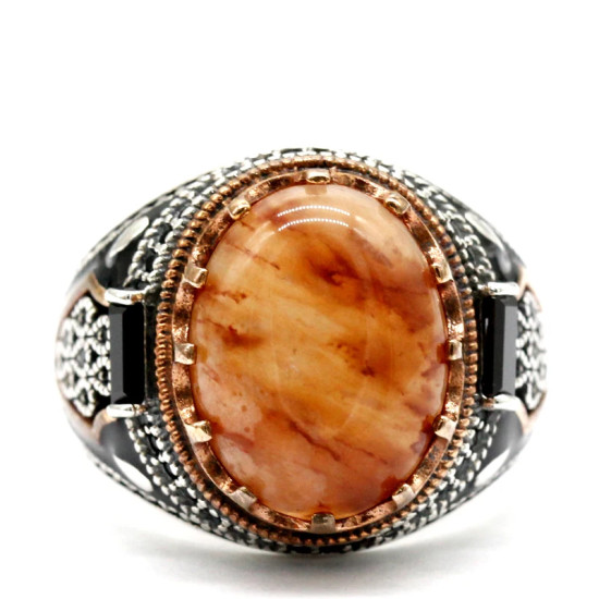 Anillo de Plata de Ley 925 con piedra de cuarzo Natural para hombre, joyería Punk turca Vintage, conjunto de joyas de tendencia, anillos de pareja, anillo para mujer - malaquita tienda 36