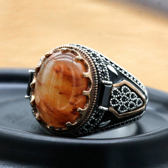 Anillo de Plata de Ley 925 con piedra de cuarzo Natural para hombre, joyería Punk turca Vintage, conjunto de joyas de tendencia, anillos de pareja, anillo para mujer - malaquita tienda 36