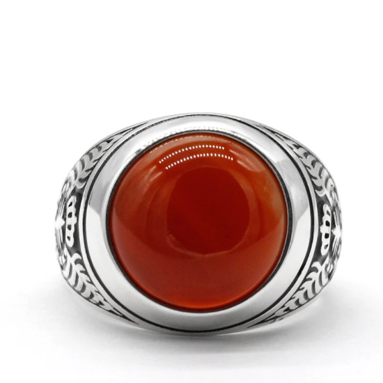 Anillo de Plata de Ley 925 con piedra de ágata roja Natural, joyería Punk turca Retro, anillo clásico de tendencia para hombres, anillo de fiesta, joyería de regalo - malaquita tienda 36