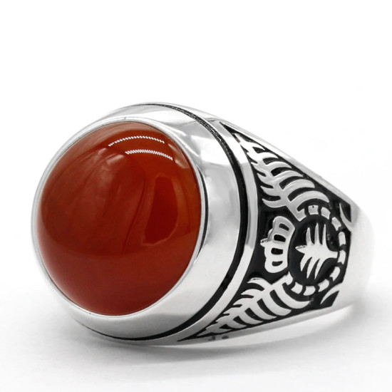 Anillo de Plata de Ley 925 con piedra de ágata roja Natural, joyería Punk turca Retro, anillo clásico de tendencia para hombres, anillo de fiesta, joyería de regalo - malaquita tienda 36