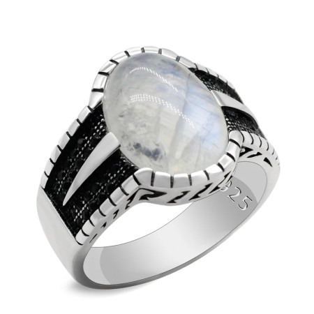 Anillo clásico de piedra lunar Natural para hombre y mujer, de Plata de Ley 925, turco, hecho a mano, estilo Punk, joyería de lujo, regalo