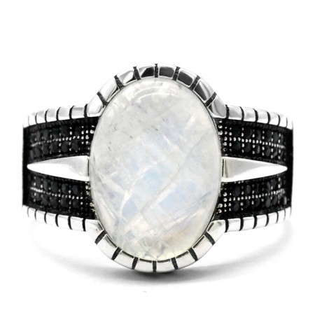 Anillo clásico de piedra lunar Natural para hombre y mujer, de Plata de Ley 925, turco, hecho a mano, estilo Punk, joyería de lujo, regalo
