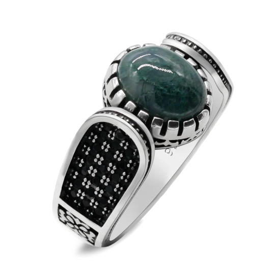 Anillo de Plata de Ley 925 con piedra de ágata de vegetación Natural para hombre y mujer, joyería de lujo hecha a mano, estilo Punk - malaquita tienda 36