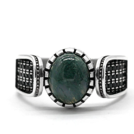 Anillo de Plata de Ley 925 con piedra de ágata de vegetación Natural para hombre y mujer, joyería de lujo hecha a mano, estilo Punk