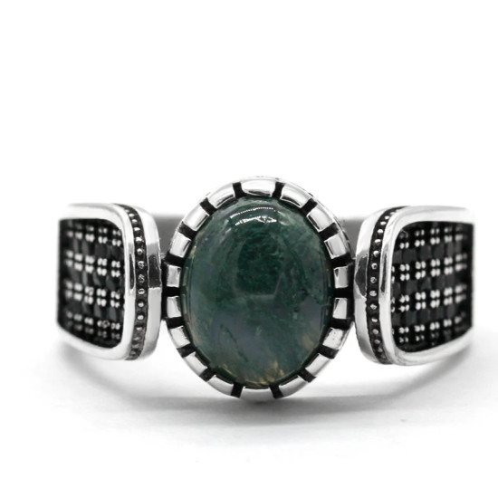 Anillo de Plata de Ley 925 con piedra de ágata de vegetación Natural para hombre y mujer, joyería de lujo hecha a mano, estilo Punk - malaquita tienda 36