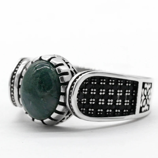 Anillo de Plata de Ley 925 con piedra de ágata de vegetación Natural para hombre y mujer, joyería de lujo hecha a mano, estilo Punk - malaquita tienda 36