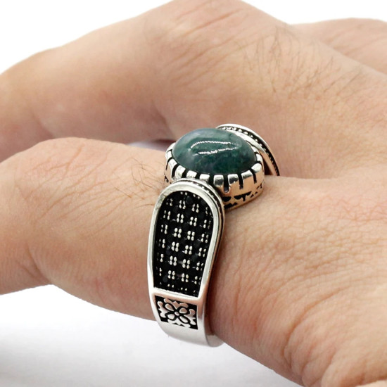 Anillo de Plata de Ley 925 con piedra de ágata de vegetación Natural para hombre y mujer, joyería de lujo hecha a mano, estilo Punk - malaquita tienda 36