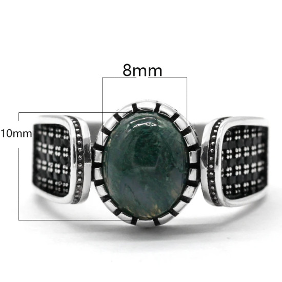 Anillo de Plata de Ley 925 con piedra de ágata de vegetación Natural para hombre y mujer, joyería de lujo hecha a mano, estilo Punk - malaquita tienda 36