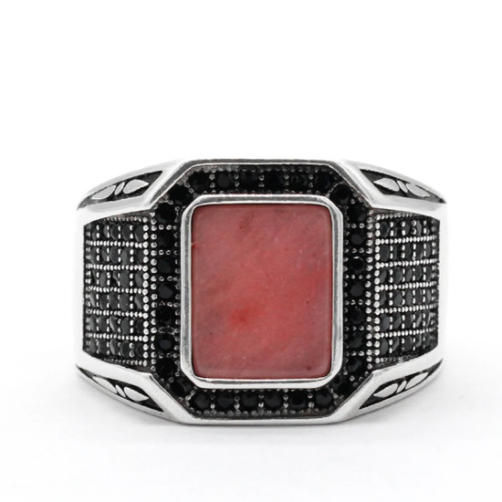 Anillo de piedra arcoíris Rosa Natural para hombre y mujer, con diseño único de piedra arcoíris, estilo Punk turco, regalo de cumpleaños, nuevo - malaquita tienda 36