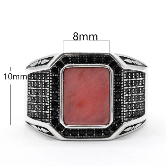 Anillo de piedra arcoíris Rosa Natural para hombre y mujer, con diseño único de piedra arcoíris, estilo Punk turco, regalo de cumpleaños, nuevo - malaquita tienda 36