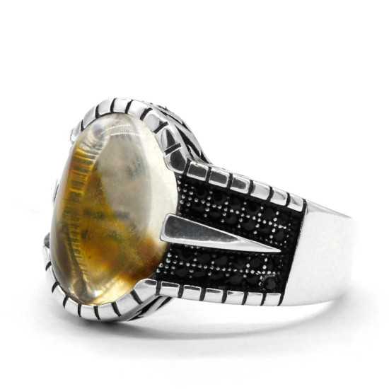 Anillo de plata de ley s925 con piedra Natural, estilo Punk turco, moda Retro, anillos de boda clásicos para hombres y mujeres - malaquita tienda 36