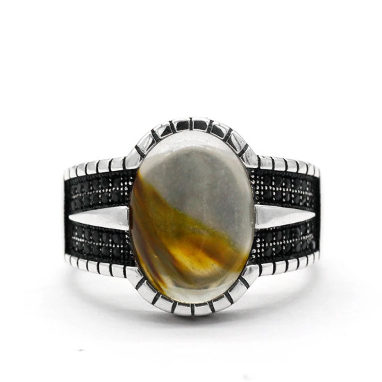 Anillo de plata de ley s925 con piedra Natural, estilo Punk turco, moda Retro, anillos de boda clásicos para hombres y mujeres - malaquita tienda 36