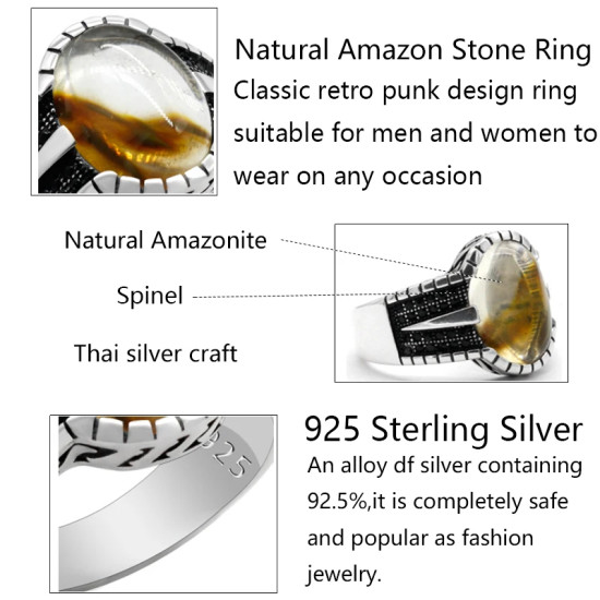 Anillo de plata de ley s925 con piedra Natural, estilo Punk turco, moda Retro, anillos de boda clásicos para hombres y mujeres - malaquita tienda 36