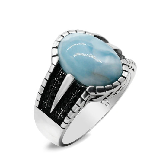 Anillo de plata de ley S925 para hombre y mujer, piedra con patrón de mar Natural, estilo Punk turco, clásico, regalo - malaquita tienda 36