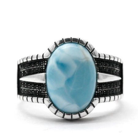 Anillo de plata de ley S925 para hombre y mujer, piedra con patrón de mar Natural, estilo Punk turco, clásico, regalo Anillo de plata de ley S925 para hombre y mujer, piedra con patrón de mar Natural, estilo Punk turco, clásico, regalo
