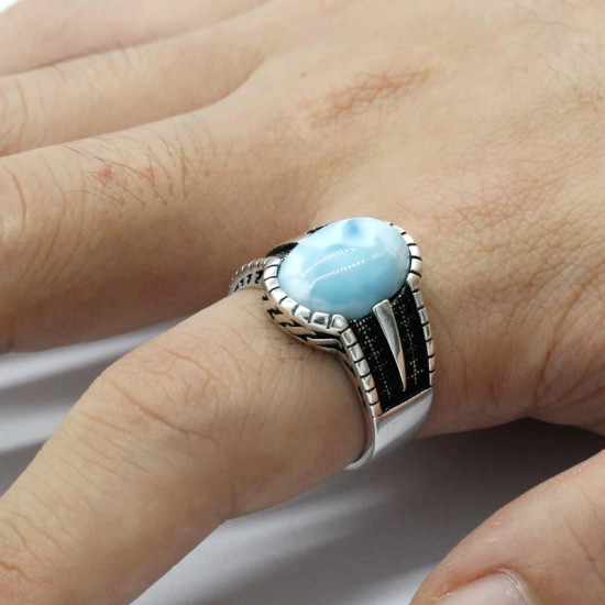 Anillo de plata de ley S925 para hombre y mujer, piedra con patrón de mar Natural, estilo Punk turco, clásico, regalo - malaquita tienda 36