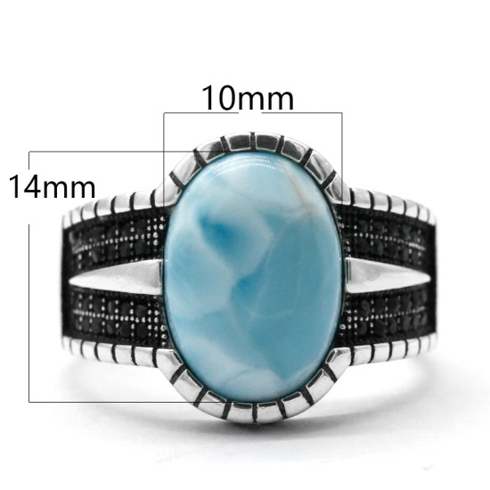 Anillo de plata de ley S925 para hombre y mujer, piedra con patrón de mar Natural, estilo Punk turco, clásico, regalo - malaquita tienda 36