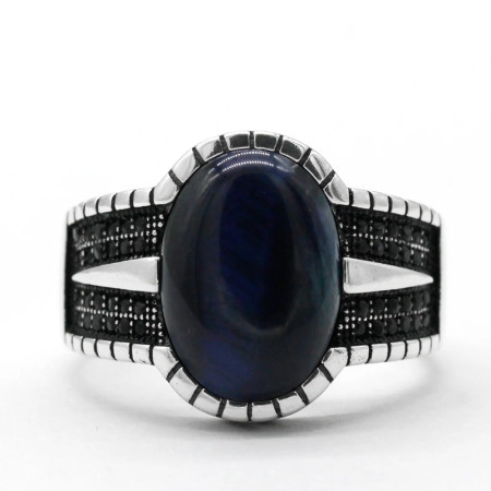 Anillo de plata de ley S925, Ojo de tigre azul Natural, regalo hecho a mano, estilo Punk, exquisito Anillo de plata de ley S925, Ojo de tigre azul Natural, regalo hecho a mano, estilo Punk, exquisito