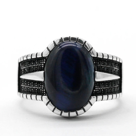 Anillo de plata de ley S925, Ojo de tigre azul Natural, regalo hecho a mano, estilo Punk, exquisito - malaquita tienda 36
