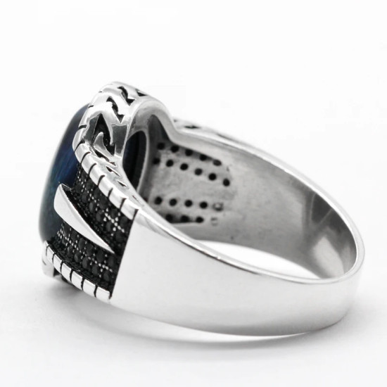 Anillo de plata de ley S925, Ojo de tigre azul Natural, regalo hecho a mano, estilo Punk, exquisito - malaquita tienda 36