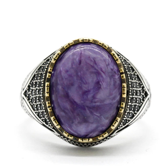 Nuevo Anillo de Plata de Ley 925 para hombres y mujeres con piedra de dragón púrpura Natural, diseño de tendencia turco hecho a mano, joyería exquisita Punk - malaquita tienda 36