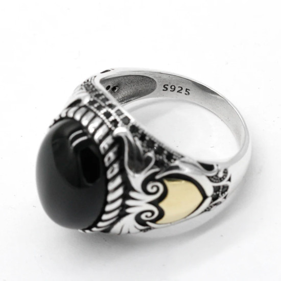 Anillo de plata esterlina 925 para hombre y mujer, con piedra de ágata Natural, alas clásicas de estilo Punk turco, joyería exquisita para hombre y mujer - malaquita tienda 36