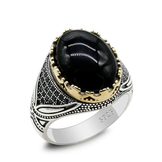 Nuevo Anillo de Plata de Ley 925 para hombres y mujeres con piedra de ágata Natural, diseño de tendencia turco hecho a mano, joyería exquisita Punk - malaquita tienda 36