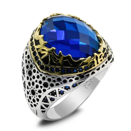 Anillo de plata de ley S925 con circonita azul, sortija hecha A mano, diseño de fiesta, Festival