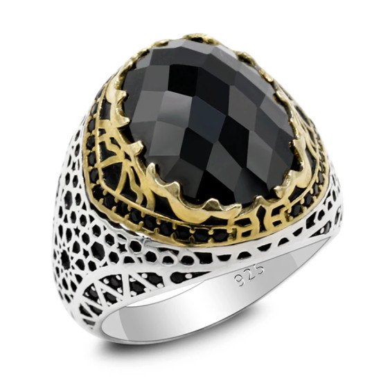 Anillo de Plata de Ley 925, anillo de circonita negra de grado A, hecho A mano, regalo de fiesta, estilo Punk Vintage - malaquita tienda 36