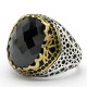 Anillo de Plata de Ley 925, anillo de circonita negra de grado A, hecho A mano, regalo de fiesta, estilo Punk Vintage - malaquita tienda 36
