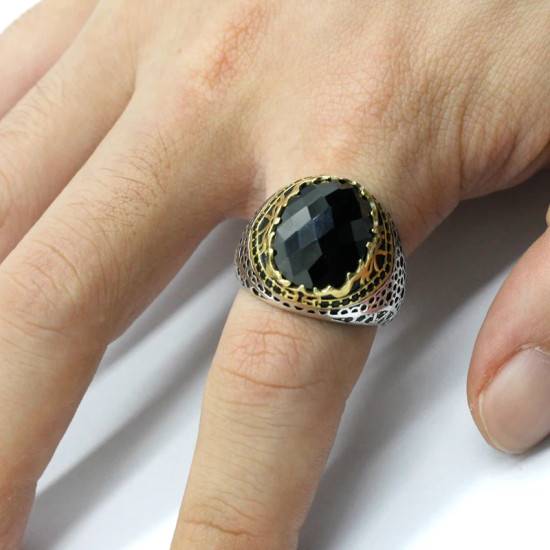 Anillo de Plata de Ley 925, anillo de circonita negra de grado A, hecho A mano, regalo de fiesta, estilo Punk Vintage - malaquita tienda 36