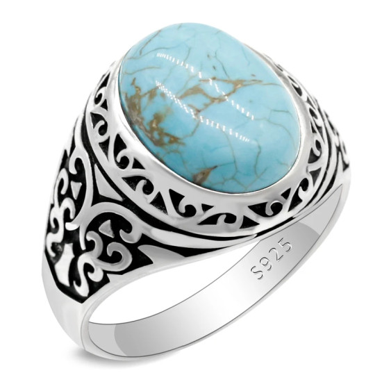 Anillo de plata de ley S925 de turquesa Natural para hombre, joyería de lujo hecha a mano, estilo Punk, fiesta - malaquita tienda 36