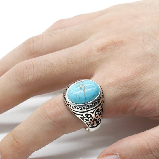 Anillo de plata de ley S925 de turquesa Natural para hombre, joyería de lujo hecha a mano, estilo Punk, fiesta - malaquita tienda 36