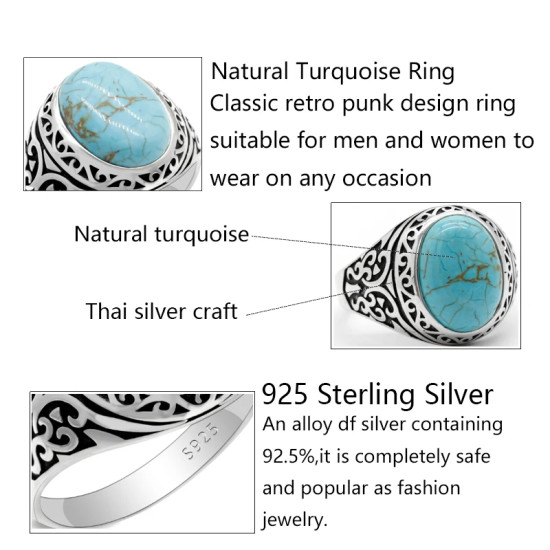Anillo de plata de ley S925 de turquesa Natural para hombre, joyería de lujo hecha a mano, estilo Punk, fiesta - malaquita tienda 36