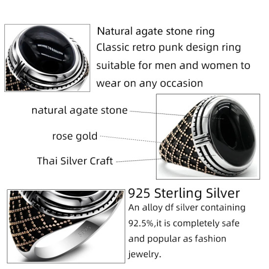 Anillo de Plata de Ley 925 para hombre, anillo clásico de Turquía, Vintage, piedra de ónix negro Natural, anillo de piedra grande para hombre, anillo de plata con piedra - malaquita tienda 36