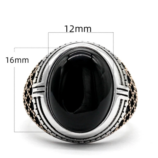 Anillo de Plata de Ley 925 para hombre, anillo clásico de Turquía, Vintage, piedra de ónix negro Natural, anillo de piedra grande para hombre, anillo de plata con piedra - malaquita tienda 36