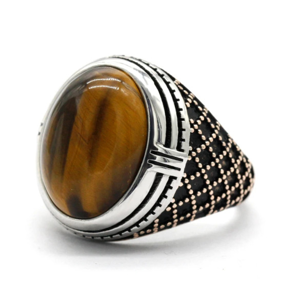 Anillo de Plata de Ley 925 para hombre, anillo clásico de Turquía, Vintage, Ojo de Tigre Natural, Dashi, anillo de plata para hombre con piedra - malaquita tienda 36