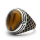 Anillo de Plata de Ley 925 para hombre, anillo clásico de Turquía, Vintage, Ojo de Tigre Natural, Dashi, anillo de plata para hombre con piedra - malaquita tienda 36