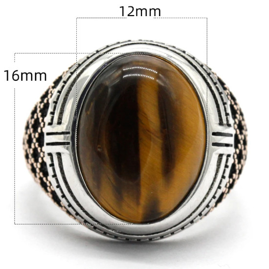 Anillo de Plata de Ley 925 para hombre, anillo clásico de Turquía, Vintage, Ojo de Tigre Natural, Dashi, anillo de plata para hombre con piedra - malaquita tienda 36